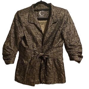 Credibility by Sheri Drobnick Wms Sz 8 Olive Green Black Grey Detail Tie Blazer